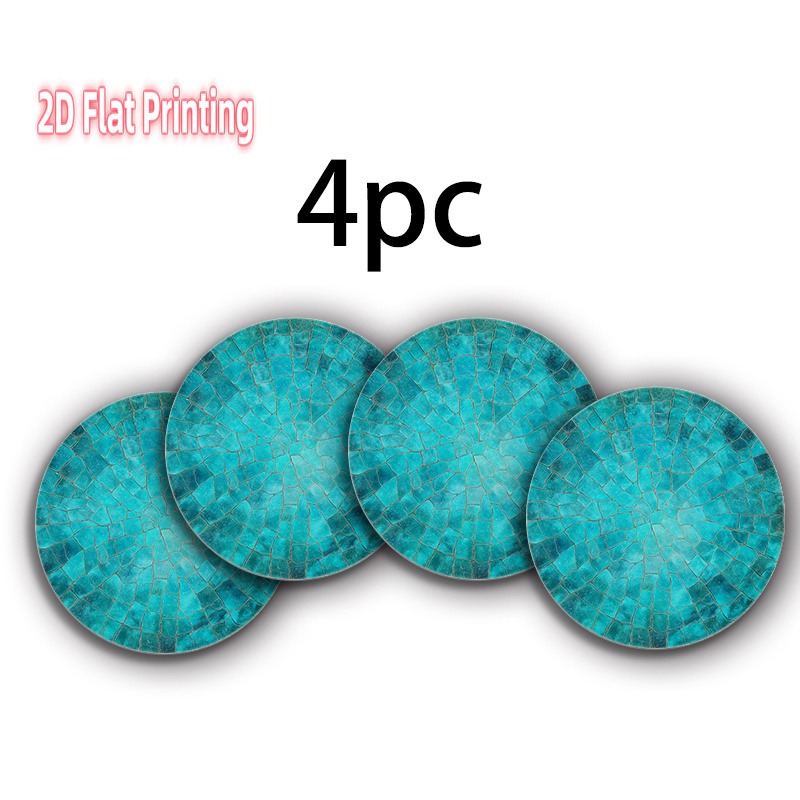 TEMU 2d Flat-4pcs-6pcs-round Placemat Mosaic Circular Tile Turquoise-polyester Fiber, 2d Flat Printing, Suitable For Elegant Dining, Gatherings,