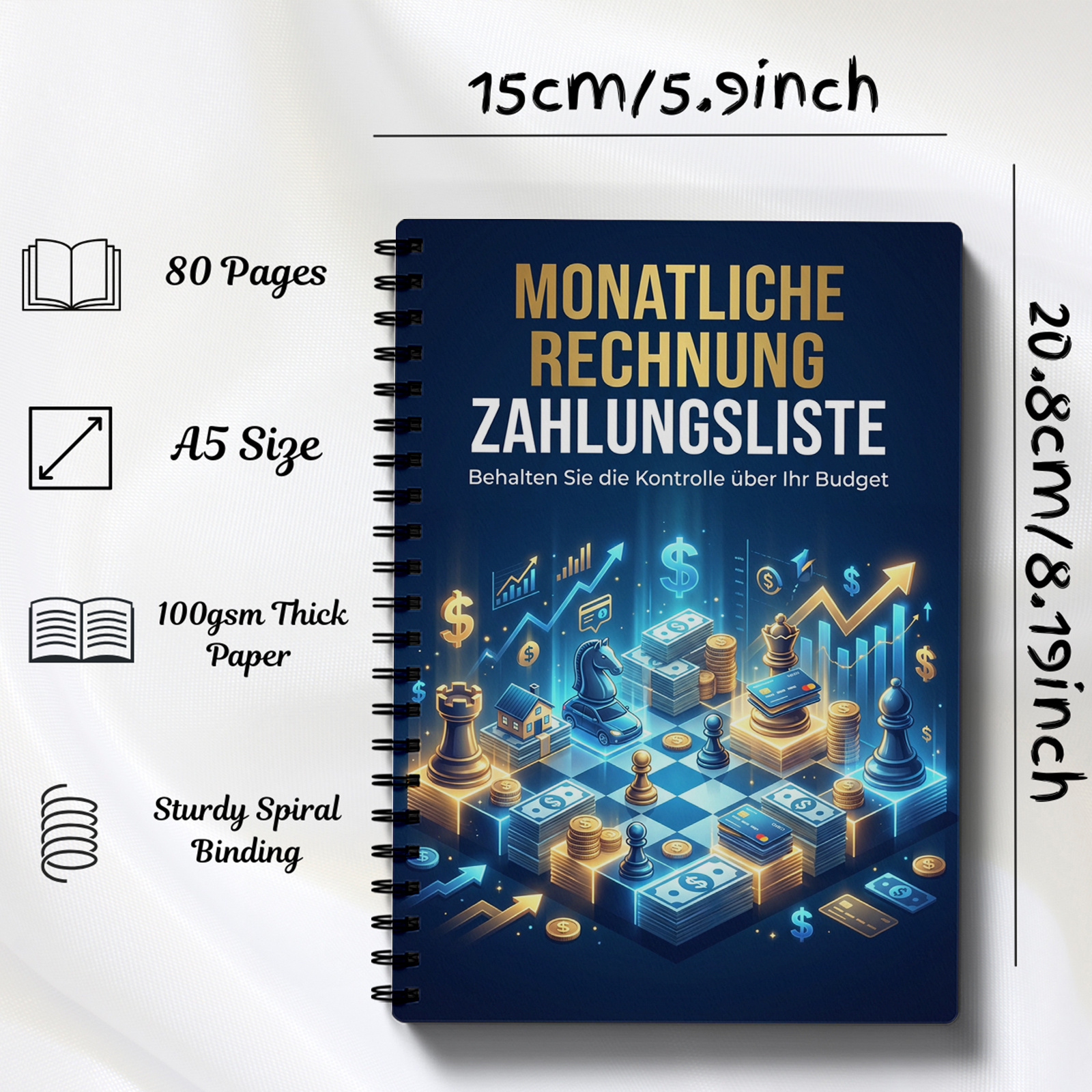 E-shop Deutscher Rechnungs-Organizer Spiral-Haushaltsplaner-Notizbuch – Monatlicher Ausgaben-Tracker, geeignet für die Geldverwaltung zu Hause,