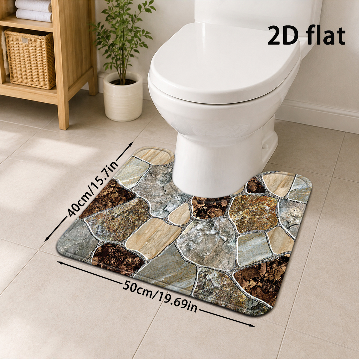 TEMU 2d Flat, 1pc Suitable For Home Decor Nordic Stone - Thickened Soft Absorbent U-shaped Toilet Rug With Non-slip Backing, Quick-dry Wear-resistant