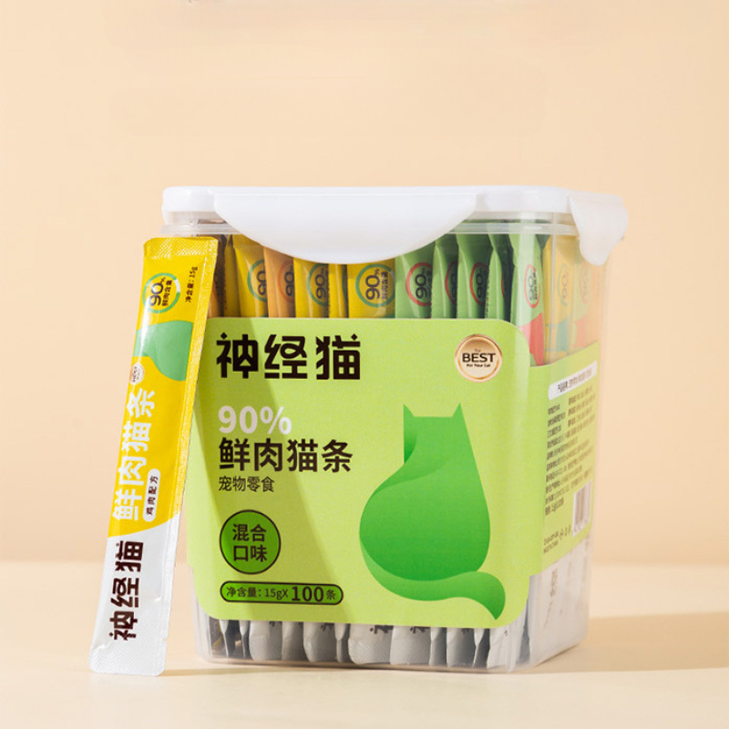 TEMU 100pcs Cat Stick Mixed Pack, Fresh Meat Puree Cat Snacks Bucket, , Chicken, Tuna, Salmon Nutrition For Kittens, Universal Cat Snacks Pet Food,