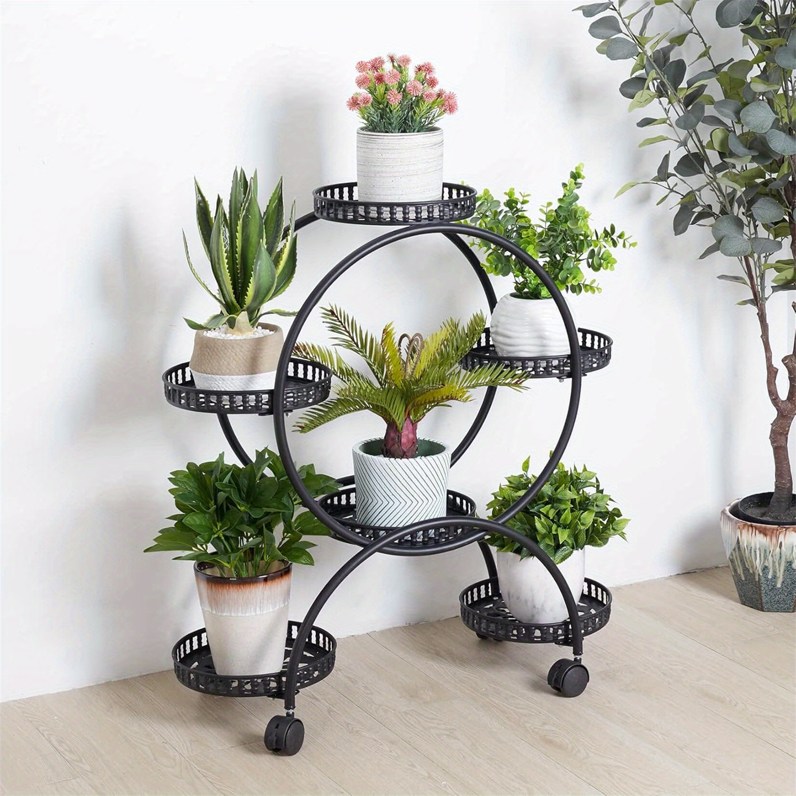 Round Plate Popular European Style Living Room Flower Stand, Balcony Floor-to-ceiling Pothos Flower Stand, Mobile Indoor Flower Pot Stand