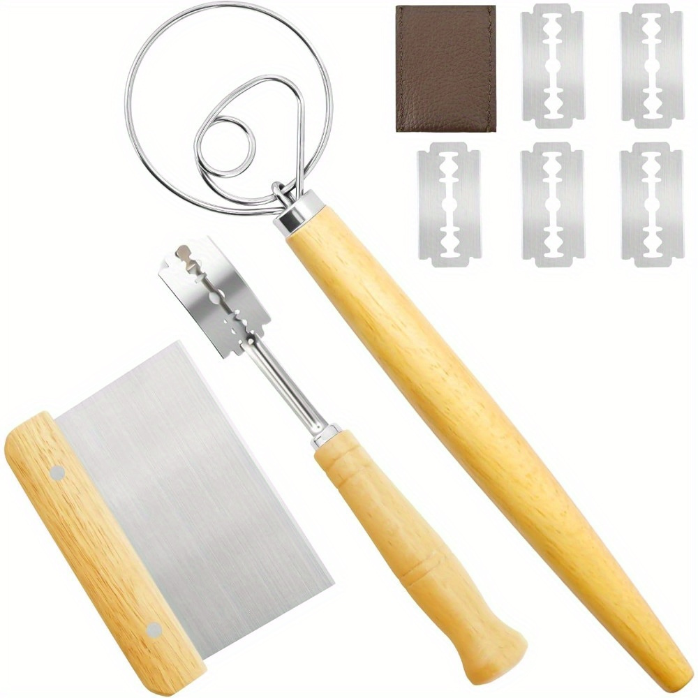 TEMU Danish Dough Mixer Bread Scraper 9pcs Set With 5 Replaceable Workbench Scraper Dough With Bread Scraper Scratch Bread Knife Set Used For Making