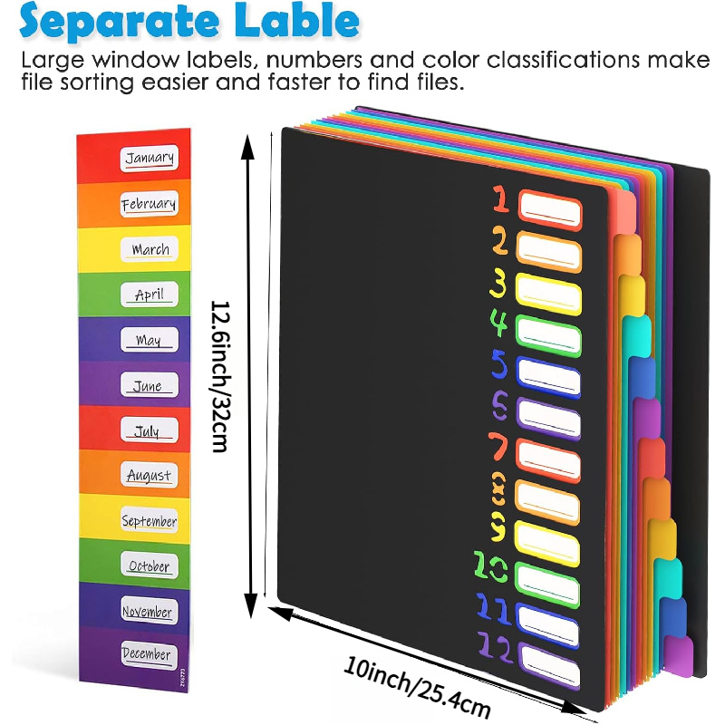 TEMU 22pcs(give Away 2pcs) Plastic Folders With Multiple Pockets, 12-color Office Organizer, Dividers, Letter Size, School Supplies, A4 Paper File