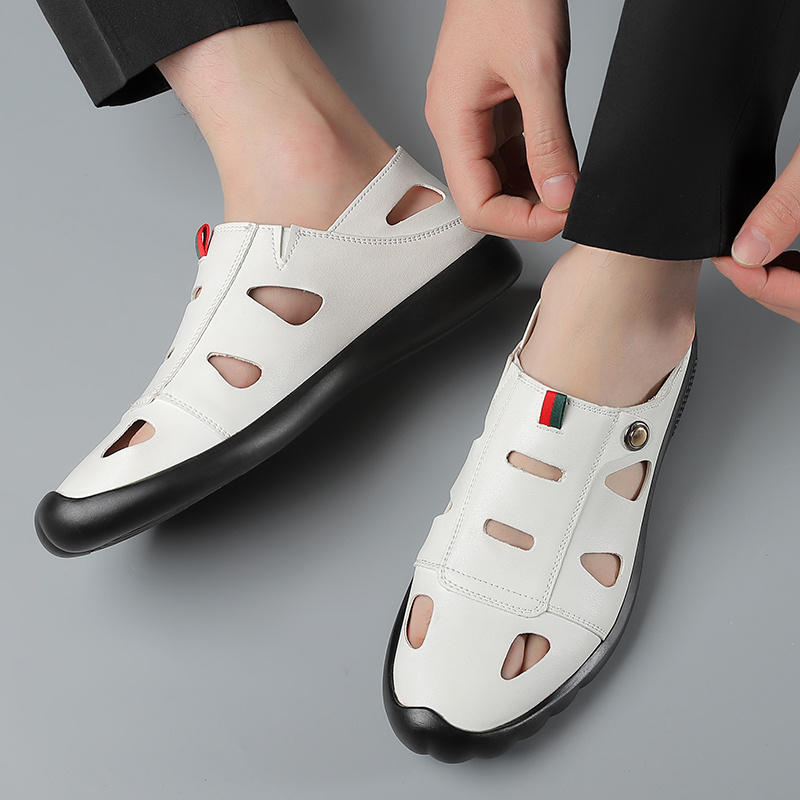 2025 Summer Men's Slip-On Casual Shoes - Breathable Perforated Design, Non-Slip Rubber Sole, Lightweight White Synthetic for Everyday & Leisure Wear, Summer Slipons | Modern Footwear | Ventilated Comfort