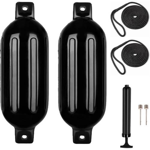 inflatable marine boat fender bumper boat protection kit 4 5 x16 ropes needles and pump included 2 pack black inflatable boat fenders dock safety marine protection durable bumper protective padding reinforced construction