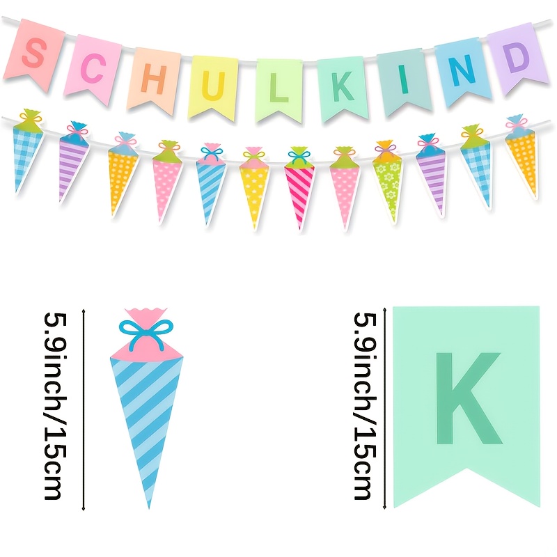 Image of 21pcs/set, Colorful Macaron German Schulkind Tail Flags, Candy Cone Decorative Ornaments, Classroom Decoration For The Ceremony, Photo Props For Day Of School, School Decoration Banners