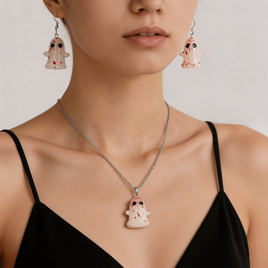 3pc Halloween Themed Pendant Necklace & Earrings Set, Women's