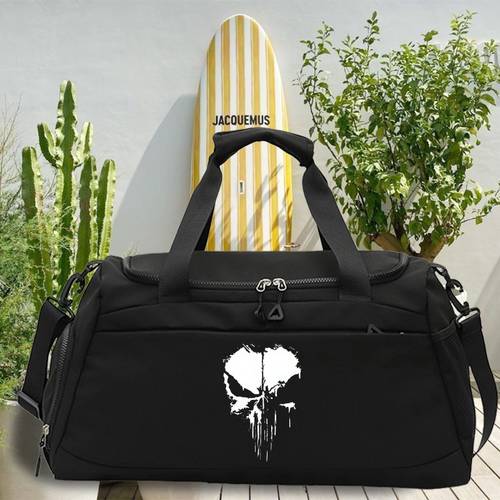 1pc large capacity sports duffel bag with spray painted skull design durable oxford fabric independent shoe compartment dry wet zipper closure ideal for gym travel school and bag travel duffel sporty aesthetic