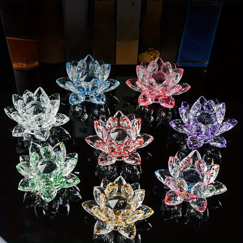 

Handcrafted Glass Lotus Flower Decorative Holders, Elegant Tabletop Accents, Non-electric, Featherless, For Decor