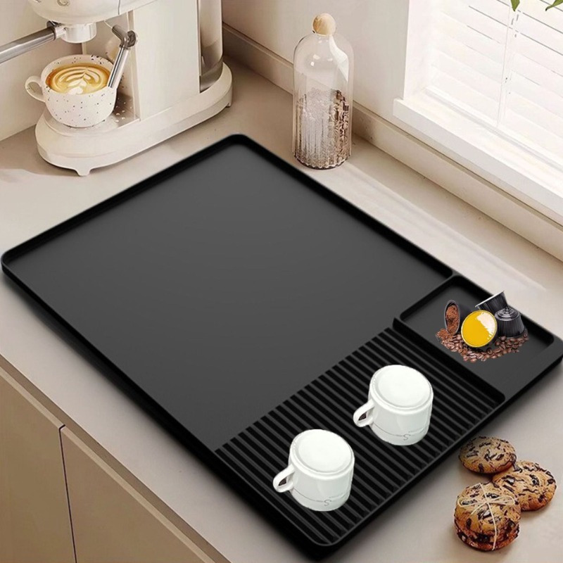 

1pc Silicone Coffee Mat For Espresso Machines, Non-slip Heat Resistant Pad With Drain Tray, And Easy To Clean Counter Mat For Coffee Protection