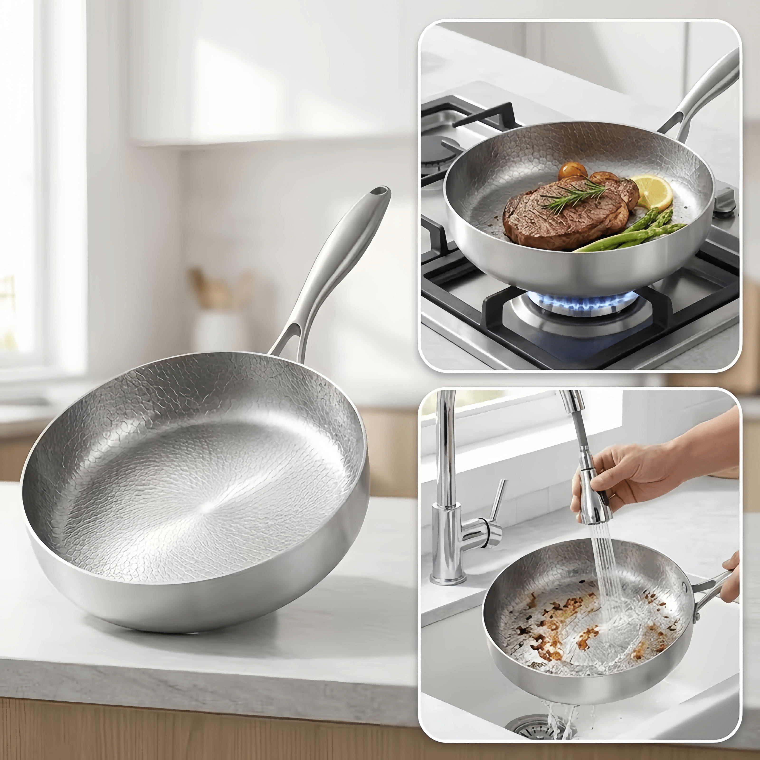 Image of 11.02-inch Titanium Steel | Ideal For Frying Eggs And Steaks, Coating-free, Non-coated Frying Spatula, Durable And Easy To Clean, Compatible With Induction And Gas Stoves (lid Not Included)