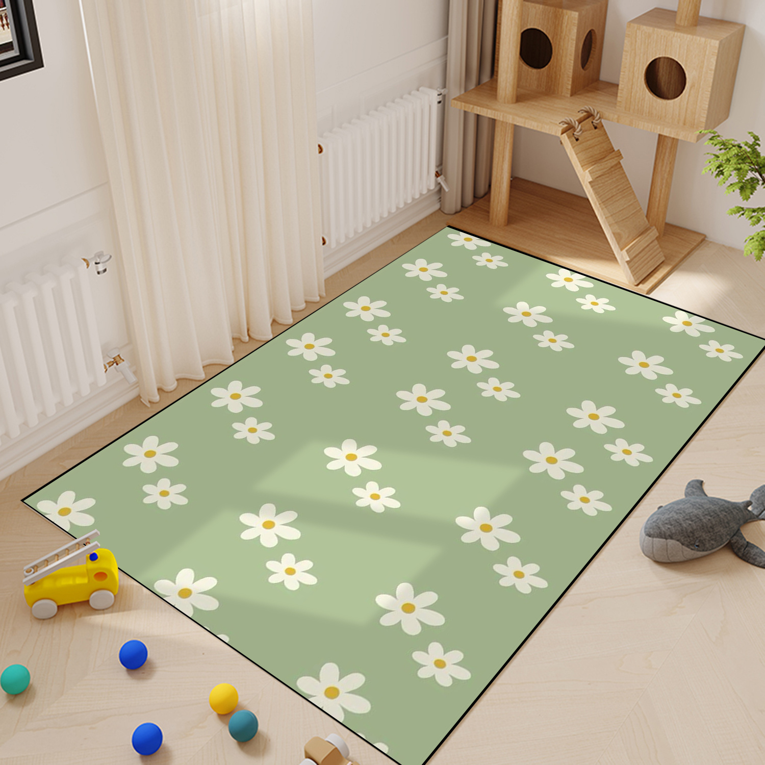 TEMU 1pc Green Small White Flower Print Pet Mat, Crate Mat, Easy To Clean, Cat Cage Mat, Dog Bed Mat, Cat Bed Mat, Suitable For , Suitable For Large