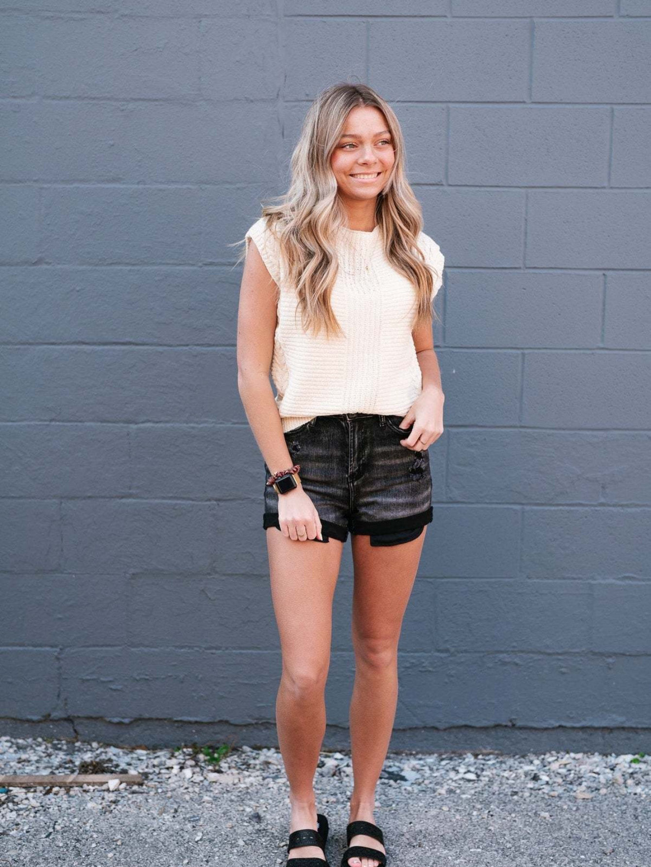 womens plus size vintage distressed black denim shorts high Temu