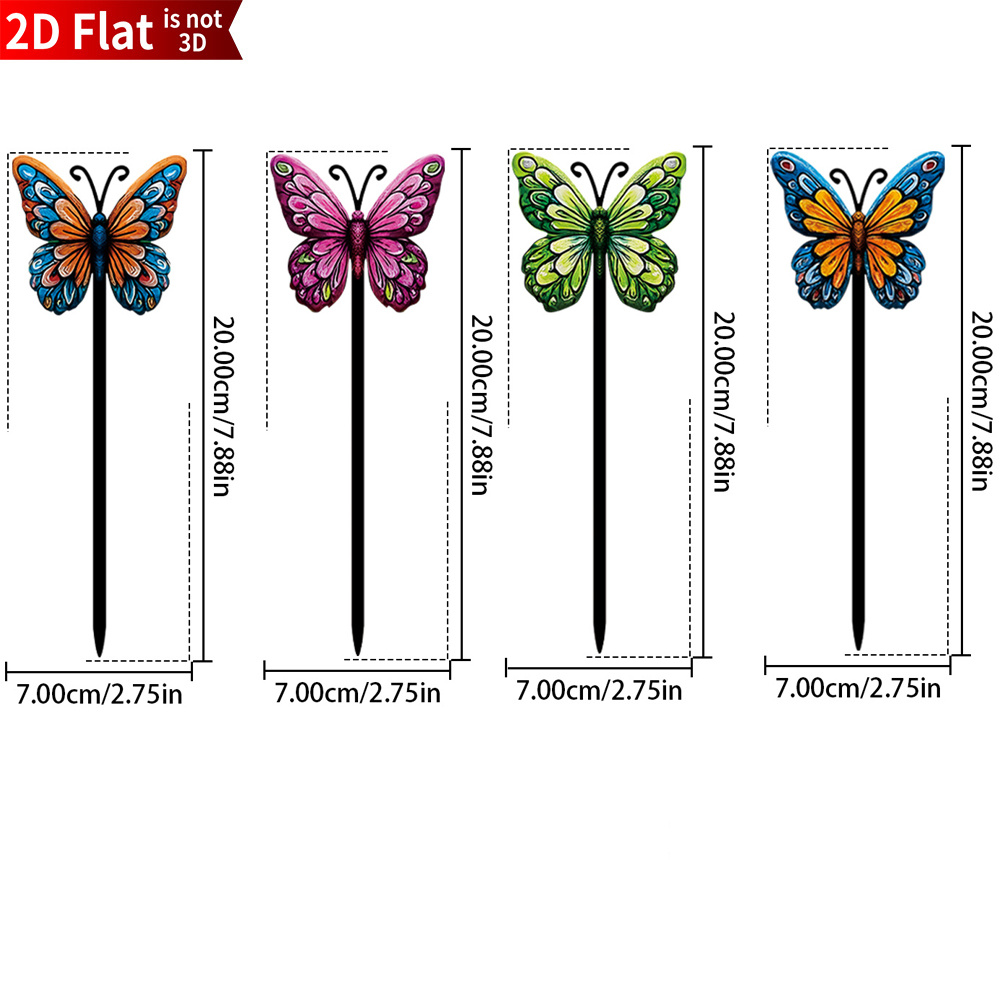 TEMU 2d Flat, [2d Flat] 2d Flat 4pcs Acrylic Garden Stakes | Outdoor Yard Fence Decoration | Rustic Landscape Accessories | Suitable For Flower Beds,