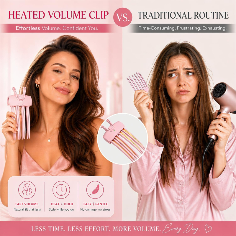 portable heated hair volume clip travel set root lifter comb with settings plates in tooth usb rechargeable cordless hair volumizer fine flat hair styling quick volume 1 rechargeable clip 3 clips storage bag Product details 1