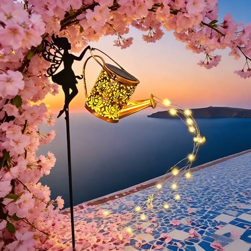 2 sizes solar watering can light metal flower fairy garden decorative lights outdoor courtyard auto on off lights with flower decoration yard entrance atmosphere lighting durable structure garden gift