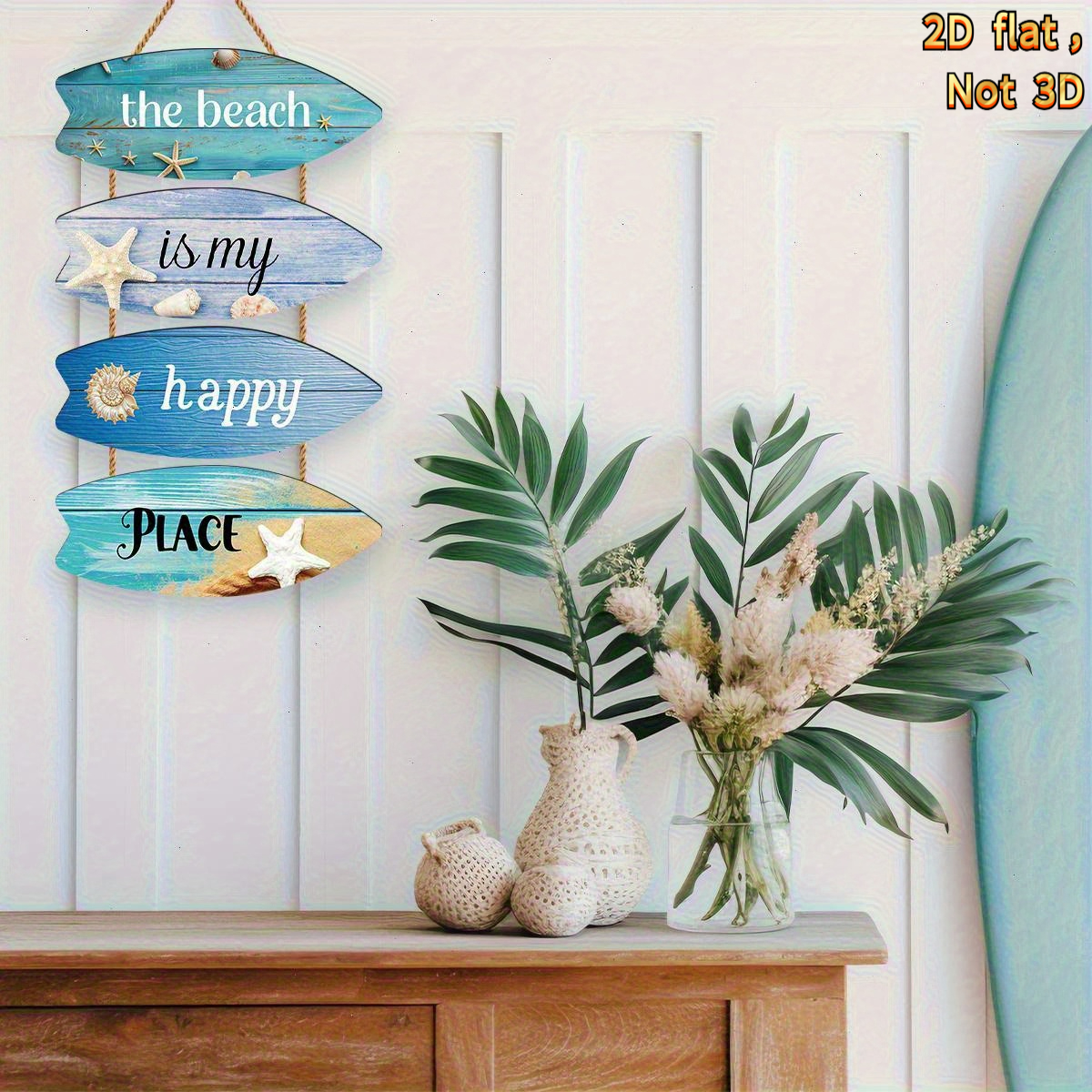 TEMU 2d Flat 1 Set Wooden Decorative Pendant, Starfish And Seashell Style-'beach Is '-suitable For Spring Summer Holiday Decor Gift Decorative Sign