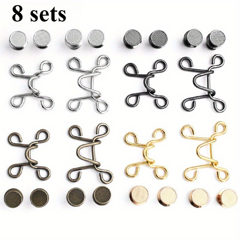 Image of 8 Sets Of Adjustable Seamless Pants Waist Tighteners - Metal Buttons Needles, Suitable For Women's Pants, Durable Design, Alloy Material, 4 Versatile Colors, Perfect Gift