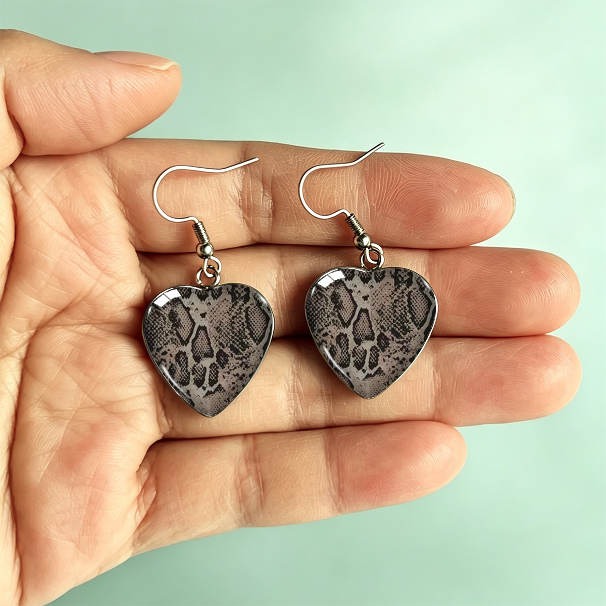 Women's Wild Python Print Heart-Shaped Earrings, Unique Style