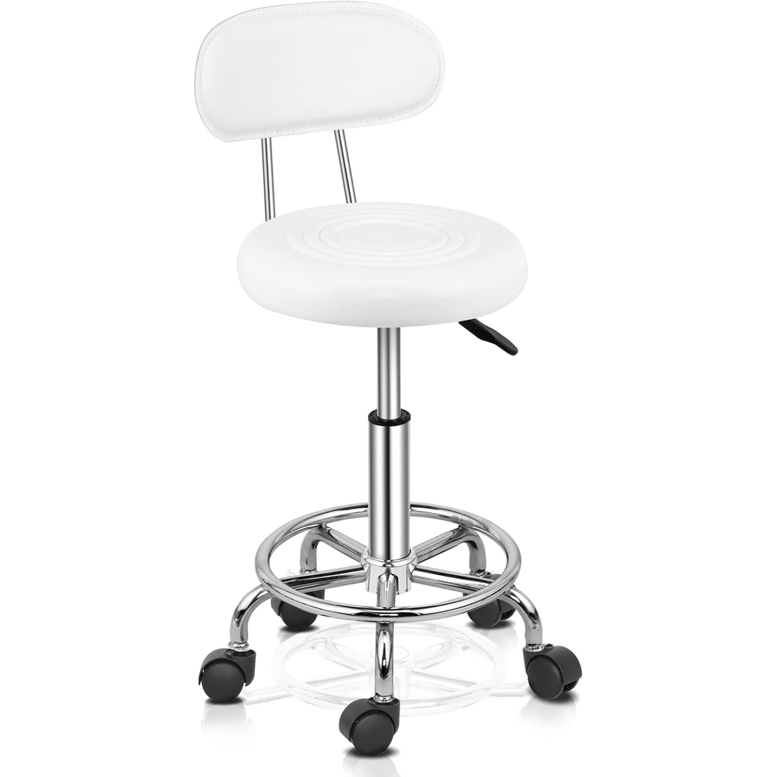 Bonnlo Office Stool | Rolling, , Height Adjustable, Pvc Material, Round Shape, Black-backrest For Nail Studio, , Spas, And Offices