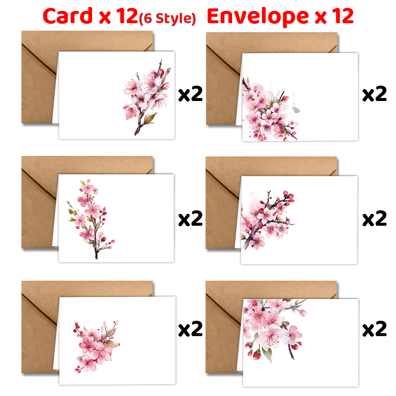 

24pcs Elegant Cherry Blossom Greeting Cards With Envelopes - Ideal For Thank You Notes, Appreciation, Holidays & Good Luck Wishes - Designs , Teachers, Business & Coworkers