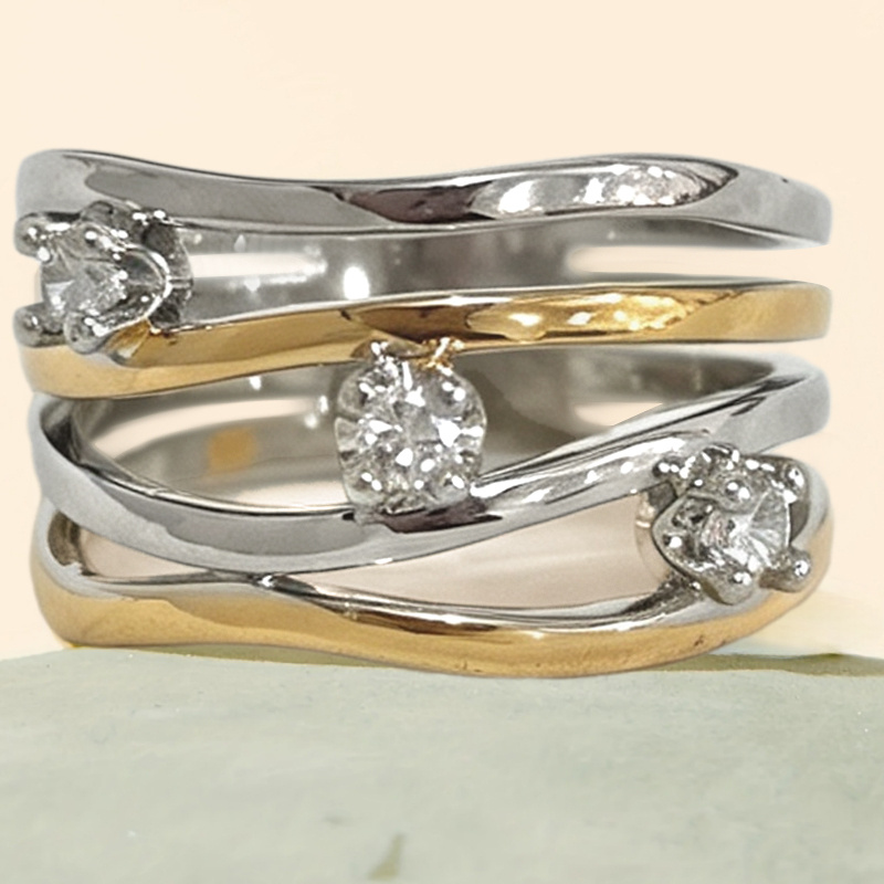 Exquisite Bicolor Multi-Layer Wide Zirconia Ring, Unisex