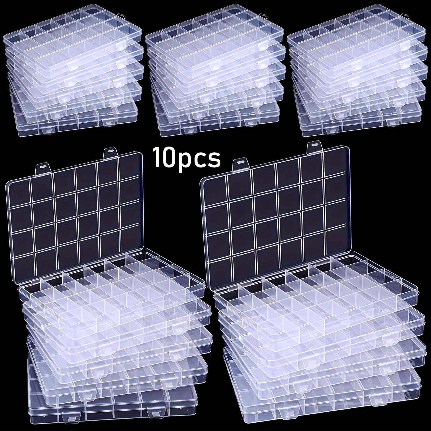 TEMU de almacenamiento de plástico transparente de 10 piezas con , 24 compartimentos para guardar joyas, cuentas, suministros de manualidades y