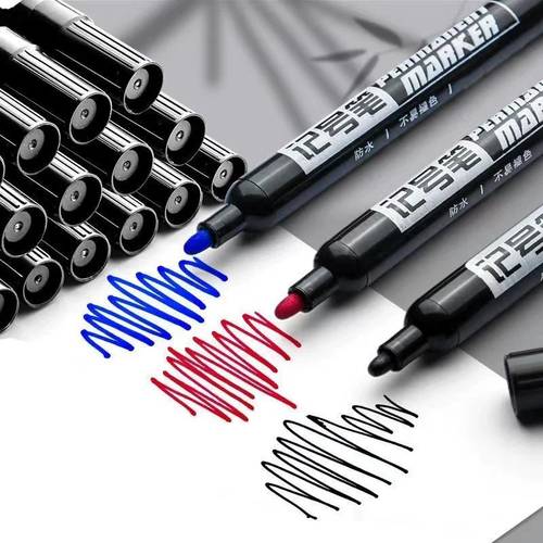 set of 10 permanent markers in black red and blue ink suitable for like tires fabric wood and leather artistic graffiti and