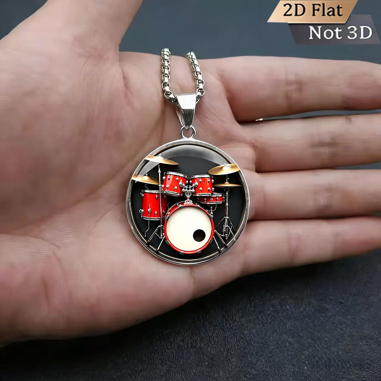 2D Flat Personalized Drum Pattern Pendant Necklace, Trendy Gift