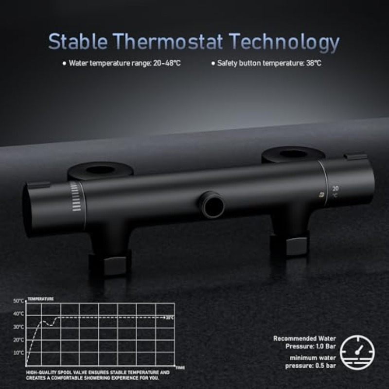 MORADO Black Shower Mixer with Adjustable Riser Rail Kit and 3 Function Shower Head