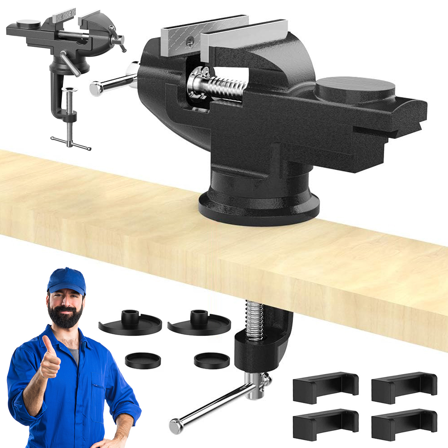 Heavy Duty 300kg Clamping Force Bench Vice With Anvil - 70mm Jaw Width, Cast Construction For Sawing, Filing, Drilling & Woodworking, Ideal For Workshop, Garage & Diy Projects