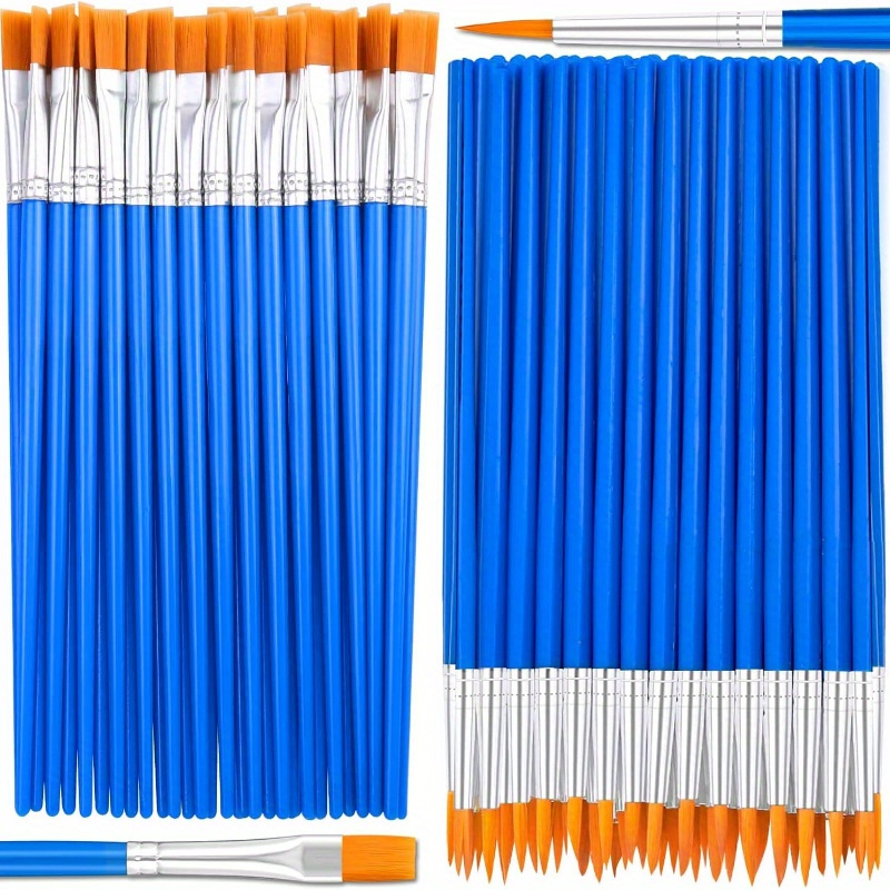 

50pcs Flat Paint Brushes - Ideal For Touch-ups, Classroom Crafts, Acrylic & Watercolor Canvas Art, Face Painting - Pp Material, Paint Brush Holder