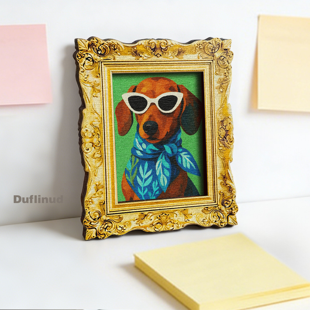 TEMU 1pc Wooden Fashion Sausage Dog Fridge Magnet, Wooden Mini Decorative Painting, Cool Sunglasses With Leaf Scarf, Wooden Fridge Sticker, Kitchen