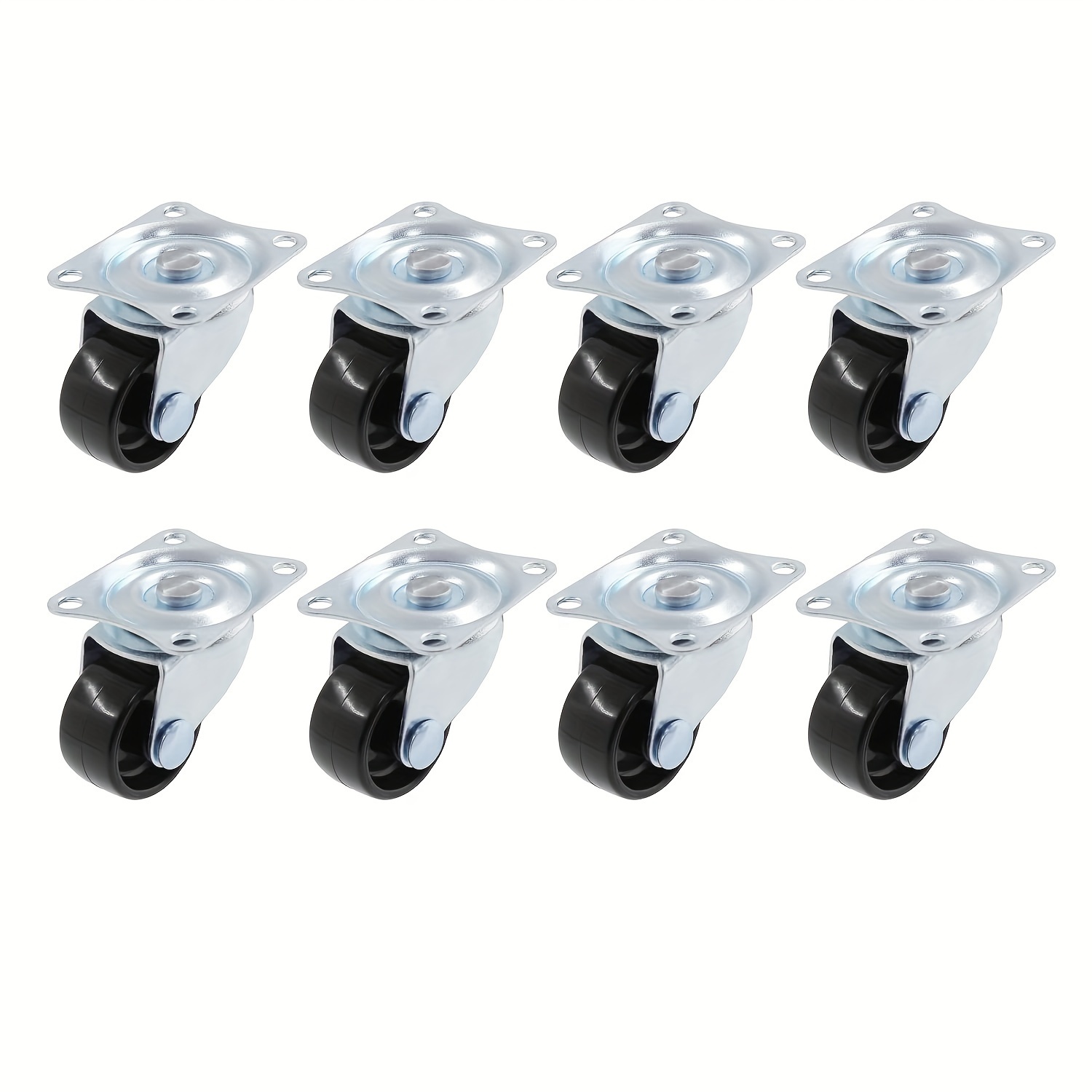 TEMU Lot de 8 roulettes pivotantes robustes à base en acier moulé, diamètre de 1 pouce avec base en caoutchouc, surface en métal , plaque supérieure