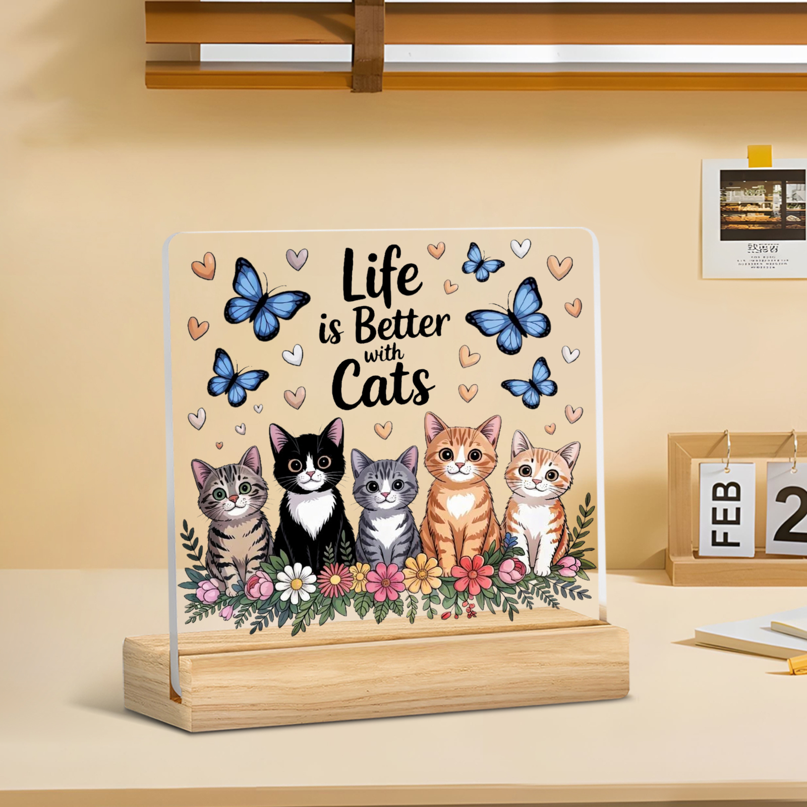 TEMU 2d Flat, 1 Acrylic Decorative Inkstone, " Better With Cats," Cat Lover Desktop Accessory, Home And Office Gift, For Cat Enthusiasts, Valentine's