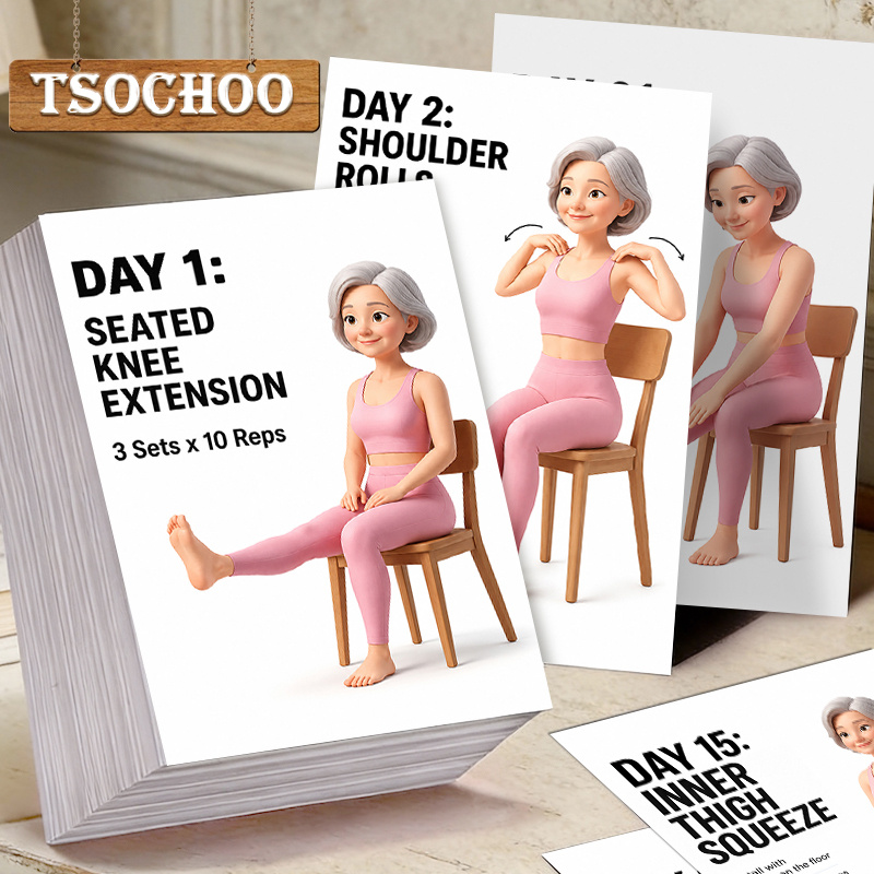 23pcs Rehabilitation Training Cards for Seniors on Chairs, Gentle Exercise Cards, 23-Day Chair Fitness Plan for Seniors,