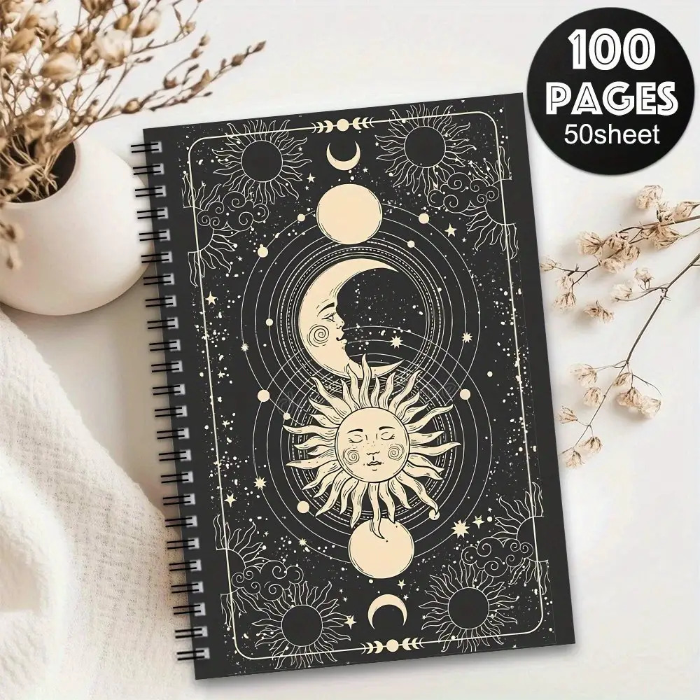 1 Mysterious Witch Spiral Notebook - Celestial Design, Black Cover, 100 Pages Lined For Journaling, Travel, School & Office, Small Witch Themed Gift (wicca Astrology Diary), For Halloween