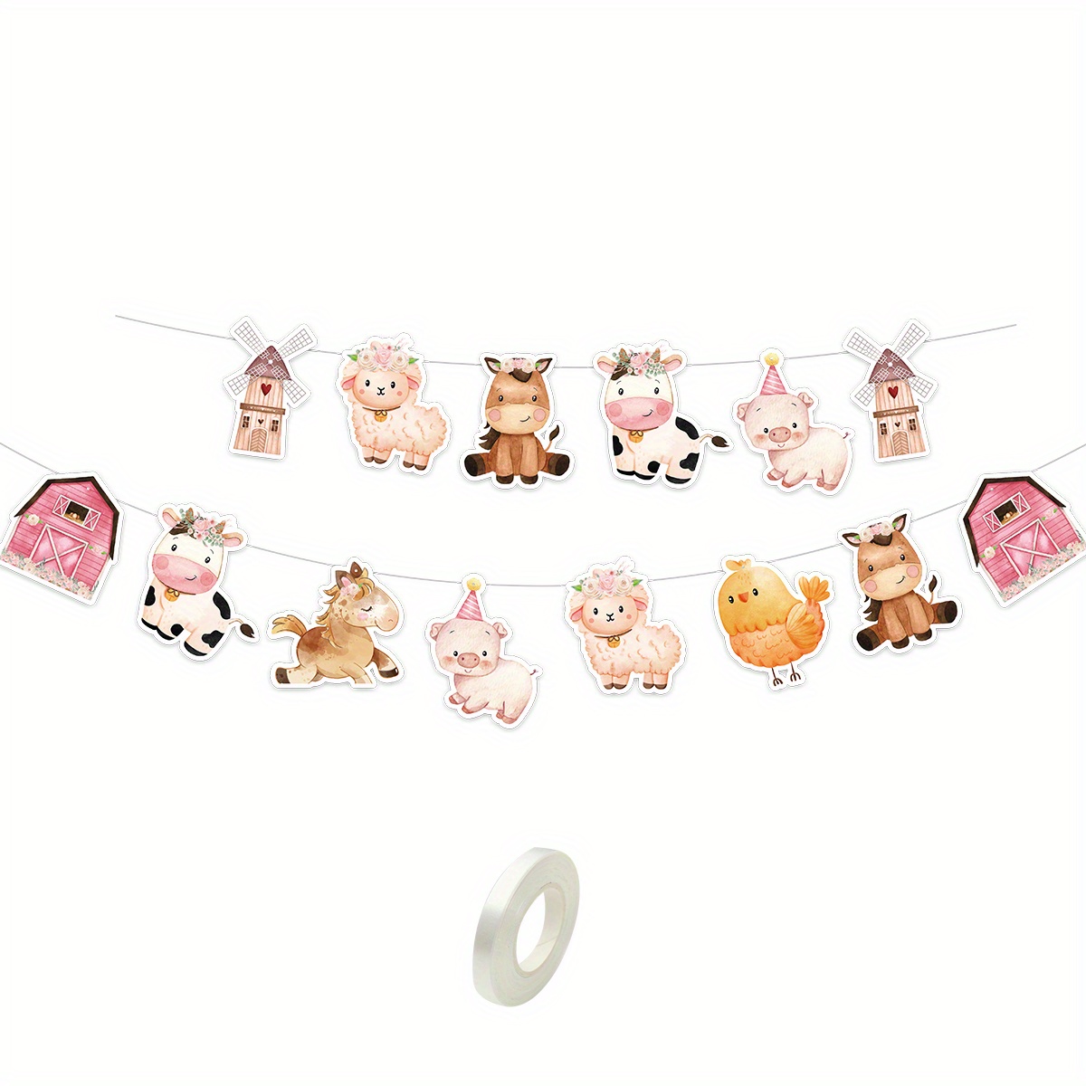 Image of 1set Cartoon Animal Paper Banner Cow/ Pig/ Sheep Animal Hanging Banners For Happy Birthday Party Wall Decorations Diy Gifts Supply