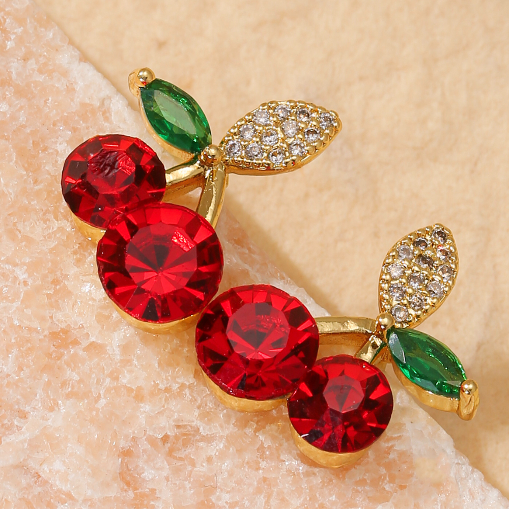 Cute Cherry Stud Earrings Women Stainless Steel Leaf Fruit Earrings Fashion Accessory Gift