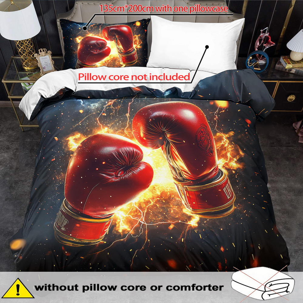 TEMU Open Boxing Theme Duvet Cover Set - 2/3pcs, Soft Comfortable Breathable, Boxing Glove Pattern Printed Bedding, Sports Fighting Print Quilt Cover