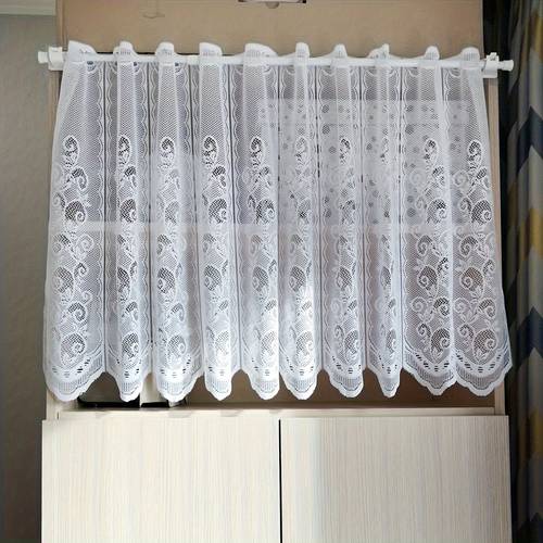 bohemian style summer short curtain with top rod pocket suitable for kitchen cabinet living room small windows rod pocket curtains for bedroom lace hollow mesh short curtains dining room decoration windows coffee cabinet home decor