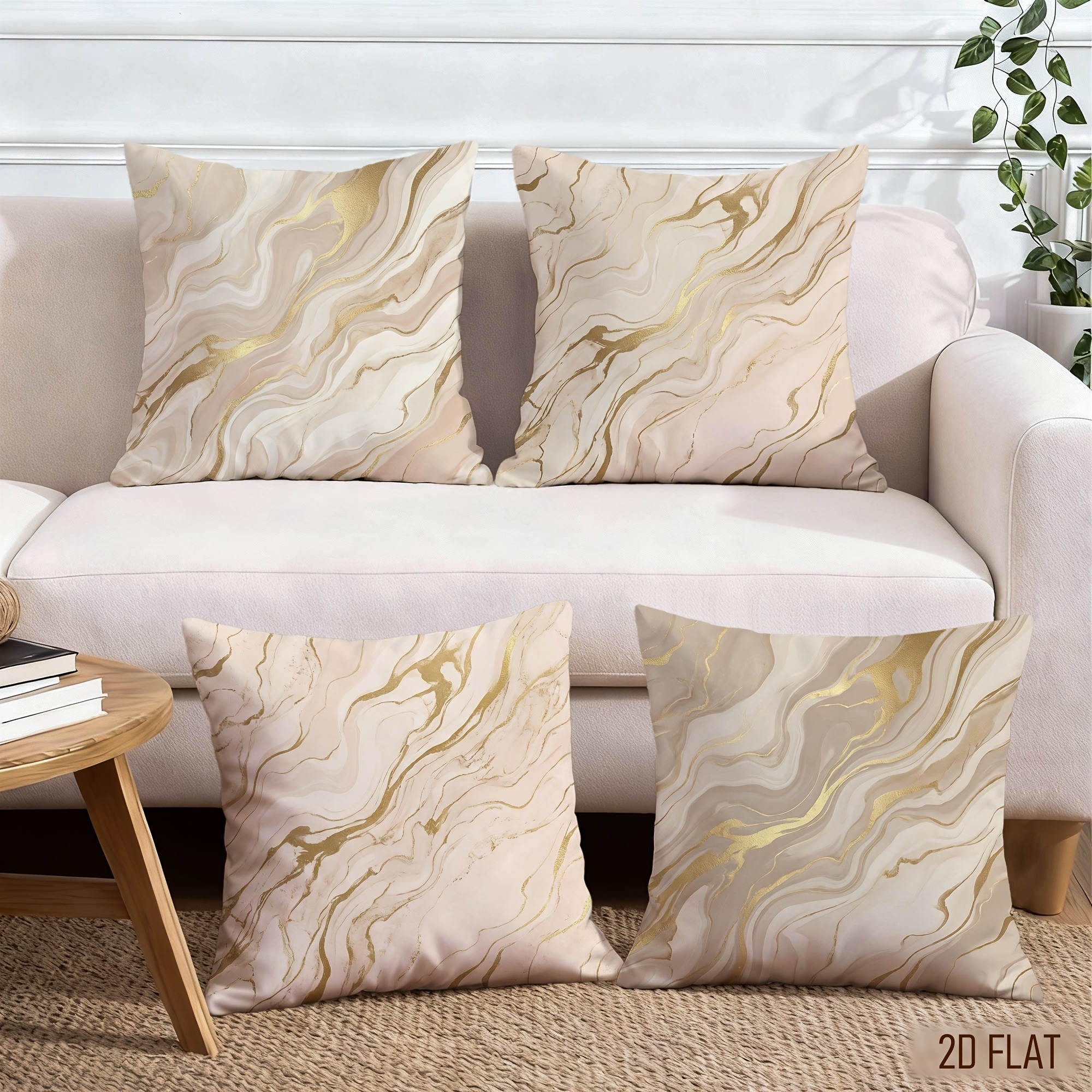 TEMU 4pcs 2d Printing Elegant Marble Abstract Golden Beige Pillowcases, Soft Decorative Pillow Covers, Single-sided Print, Suitable For Living Room,