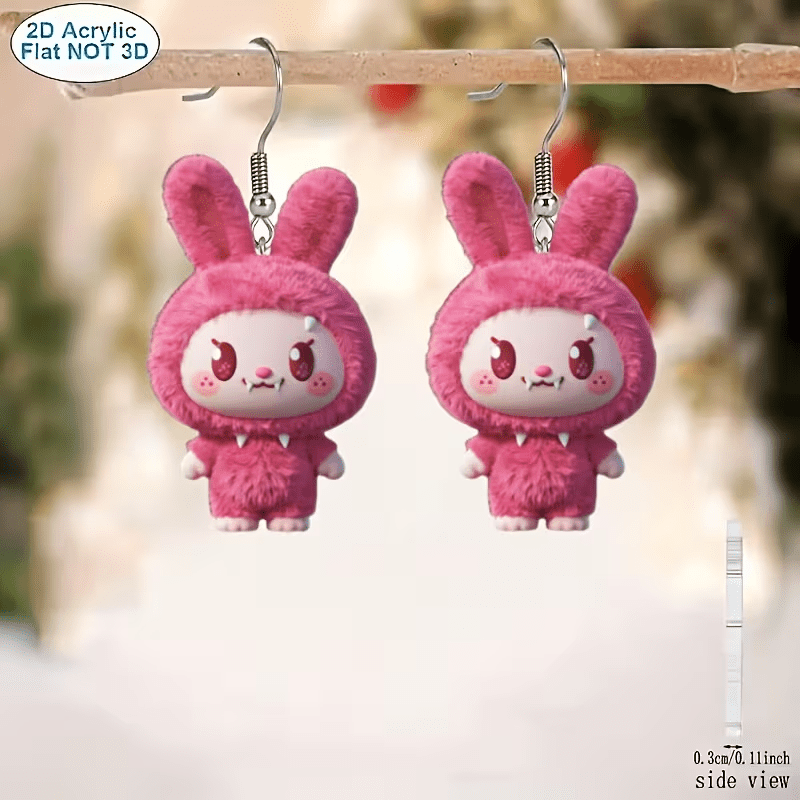 TEMU 2d Flat Design - A Pair Of Bunny Ear Earrings Made Of 2d Acrylic Material, Featuring A Modern And Minimalist Style, Suitable For Casual Wear,