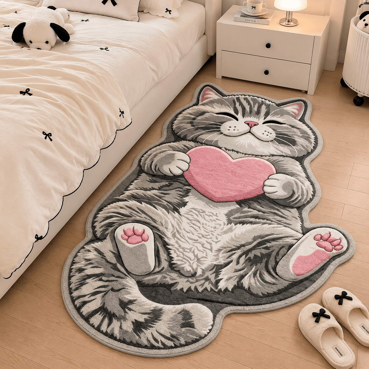 TEMU 2d Flat, 1pc Bathroom Anti-slip Mat, 850g/ã¡ Velvet, Thin Plush 2d Printed Non-long Pile, Irregular Shape With Hand-holding Heart And Gray , Cut