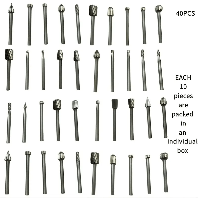 Image of Steel Rotary Burr Set, Engraving Milling Head, Durable Woodworking And Grinding Milling Cutter, Suitable For Woodworking, Metal Drilling, Engraving, And Polishing, Woodworking File