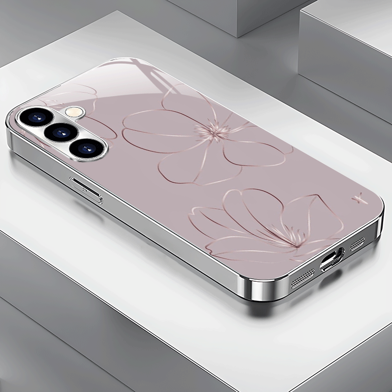 TEMU Phone Case: New Pink Silver Edge Floral Case, 55 Models , Electroplated Phone Case, Compatible With Galaxy