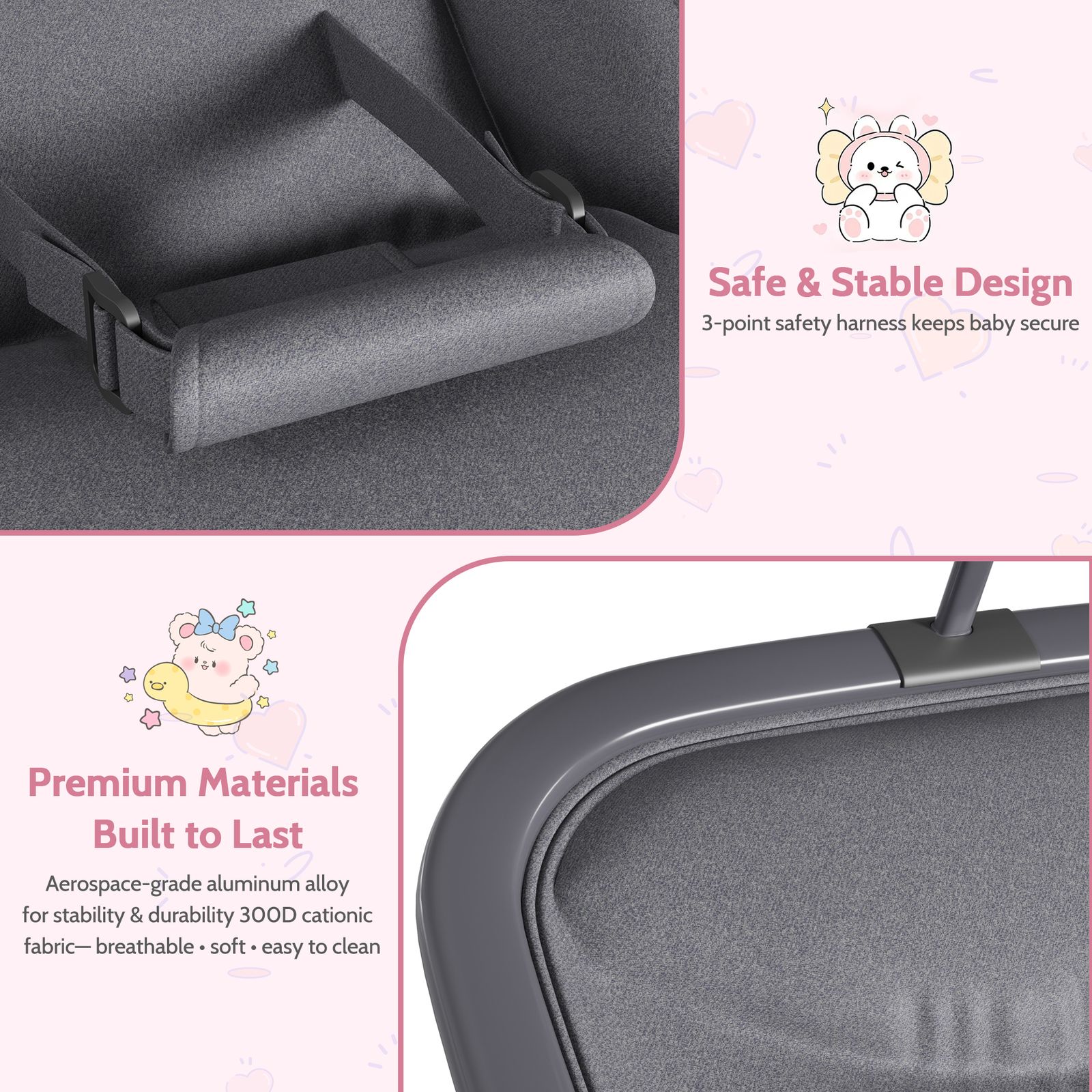 2-in-1 Collapsible Bouncer and Rocker Seat - Lightweight, Quiet, 3-Position Adjustable Cradle -No Assembly Needed, Portable Nursery Chair, Ideal for Showers