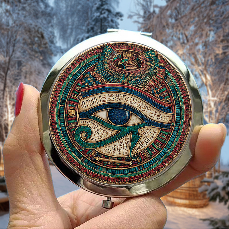 TEMU 1 espejo de maquillaje portátil 2D con diseño del Ojo de Horus, intrincado y jeroglíficos, para regalos de Navidad o uso en viajes