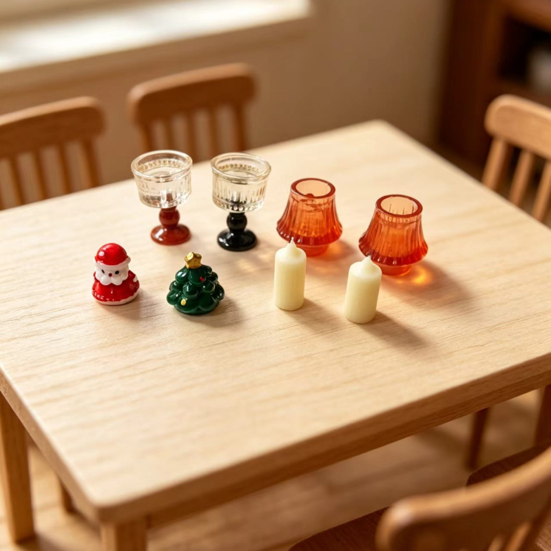 TEMU 8pcs Miniature Christmas Candle Holder Set, Mini Christmas Tree Santa Claus Small Candle Cups, Dollhouse Holiday Scene Decoration Accessories,