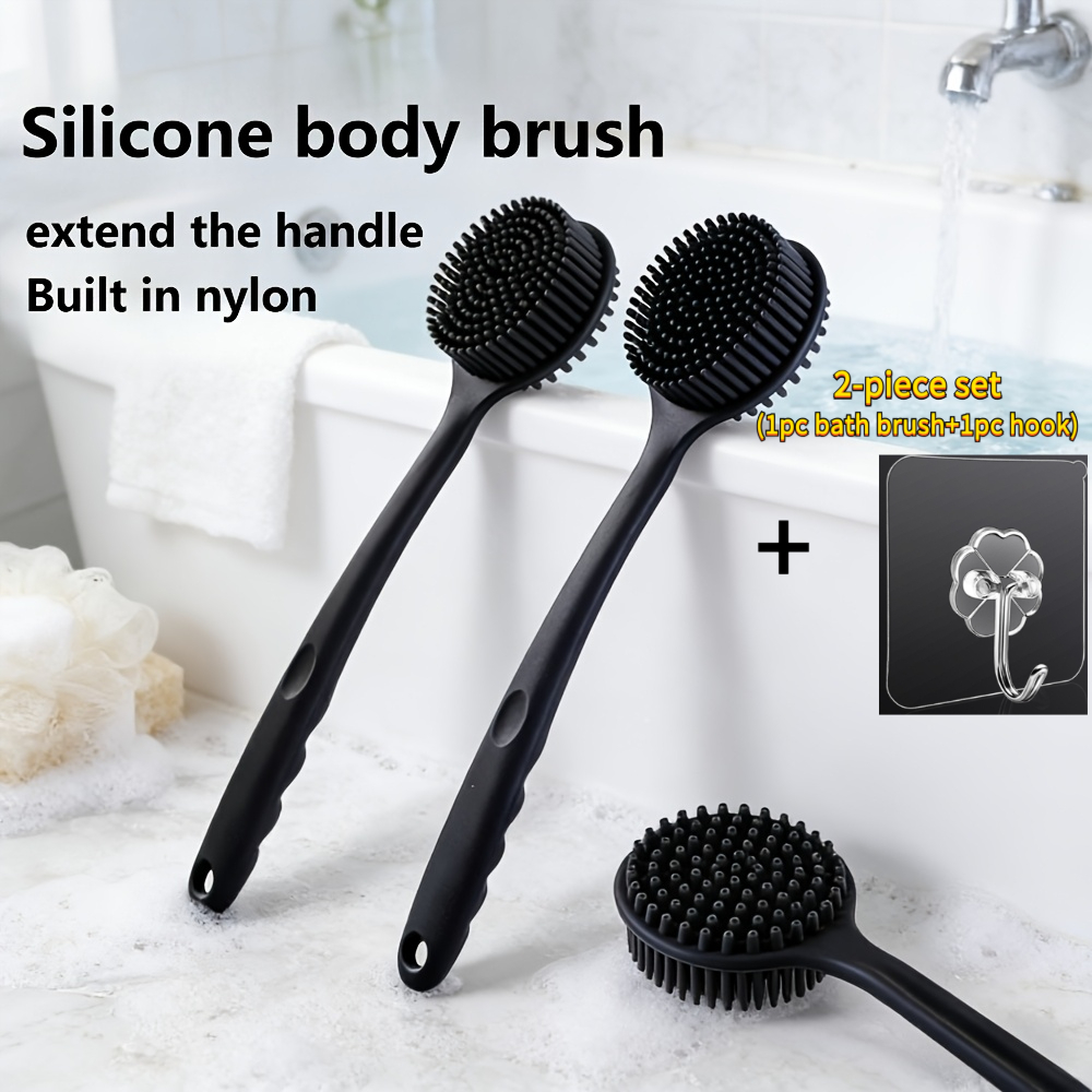2pcs Silicone Long-Handle Bath Brush Set with Hook